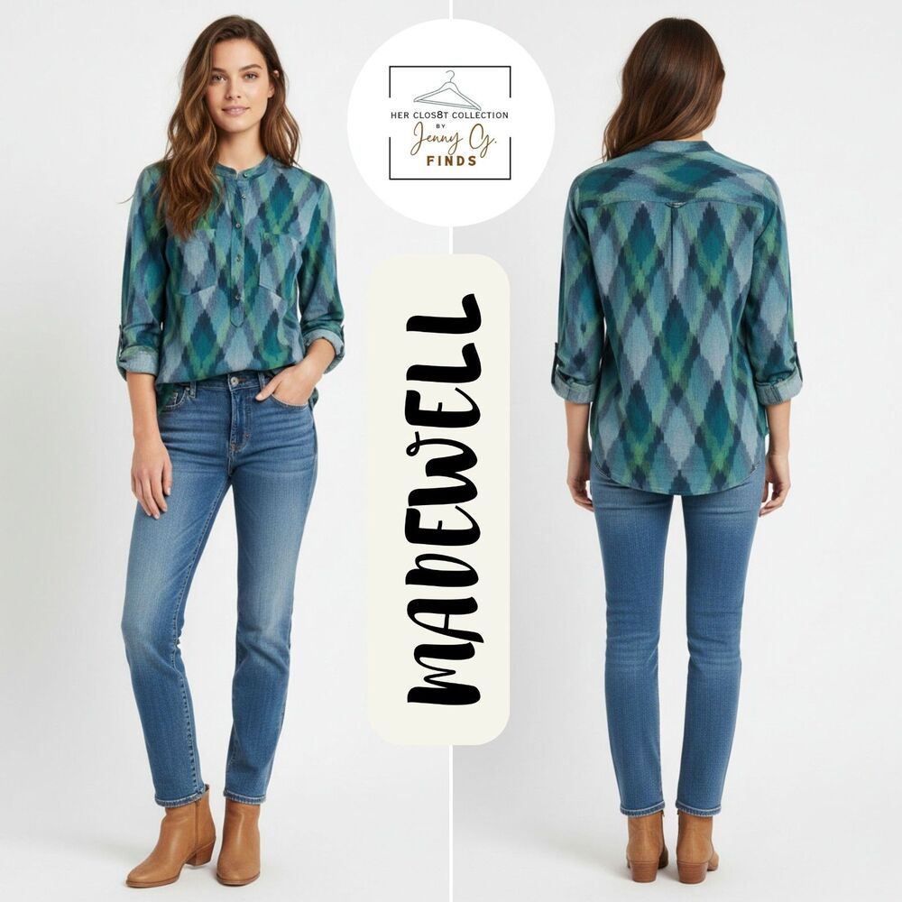 Madewell Wellspring Popover Tunic Top in Pixel Ikat Size Large